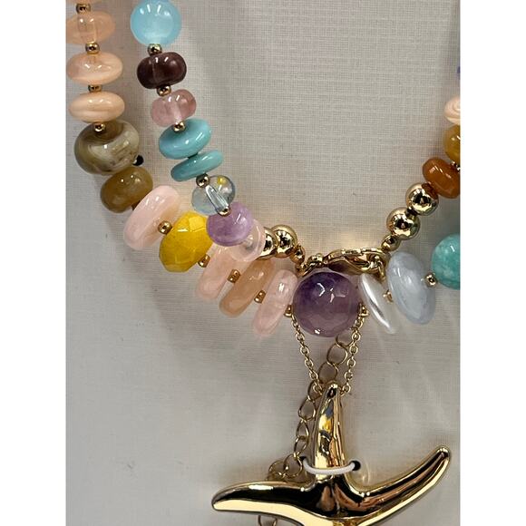 House of Harlow 1960 Faux Pearl Glass Beads Pink yStarfish Pendant Necklace New - Picture 6 of 8